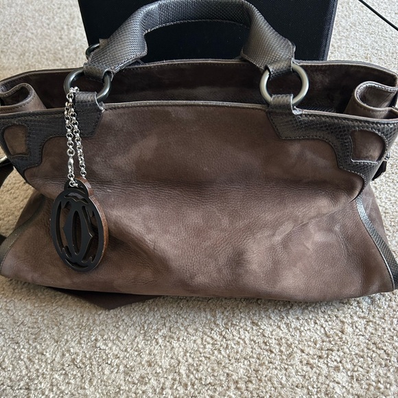 CARTIER MARCELLO MM BANDOULIERE HANDBAG IN BROWN SUEDE LEATHER Comes with COA